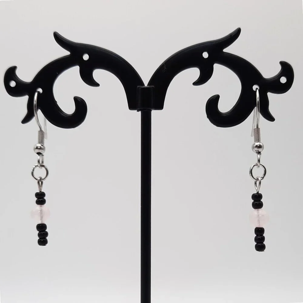 Rose Quartz Chakra Healing Gemstone Beaded Dangle Drop Earrings Handmade Jewelry - Picture 2 of 6